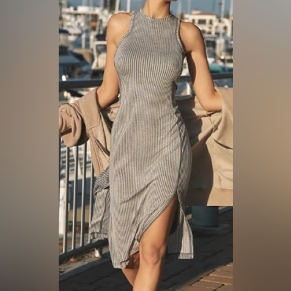 NWT Anthropologie Daily Practice “Lime Out” Razorback Tank Ribbed Midi Dress